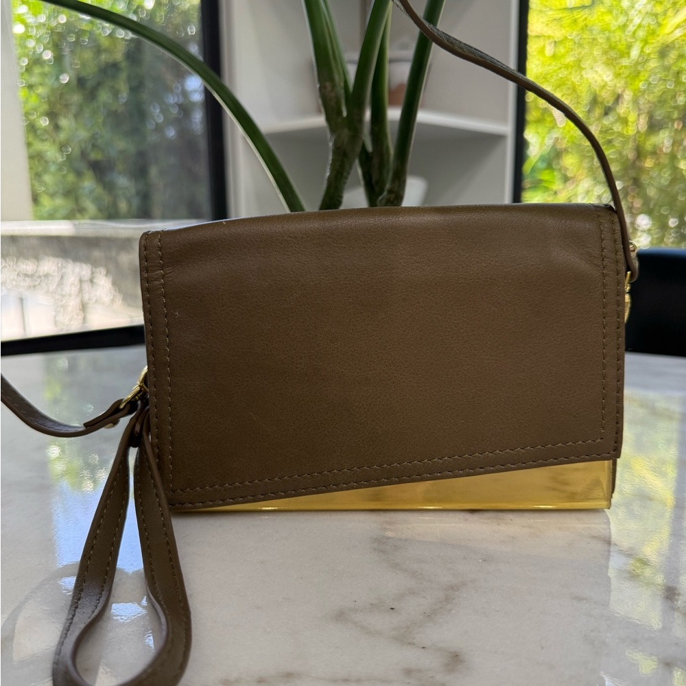 Genuine leather olive green Steven clutch and crossbody